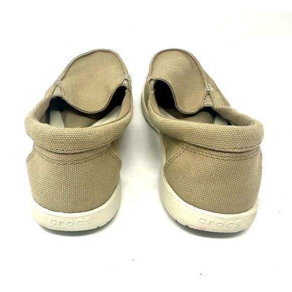 Crocs Size 6 Khaki Canvas Triple Comfort Flat Slip On Walking Workwear Boat Shoe - Picture 4 of 7